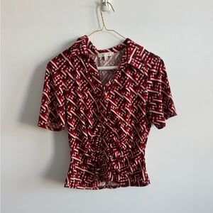 Size XS Wayf Red and White Geometric Blouse